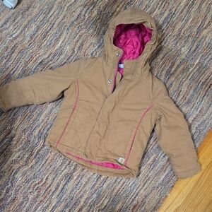 Carhartt Girls Tan Hooded Classic Jacket with Pink Lining Size 4-5 XXS